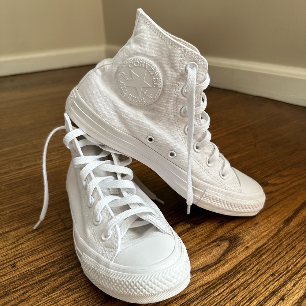Classic White High-Top Canvas Sneakers - Picture 3 of 9